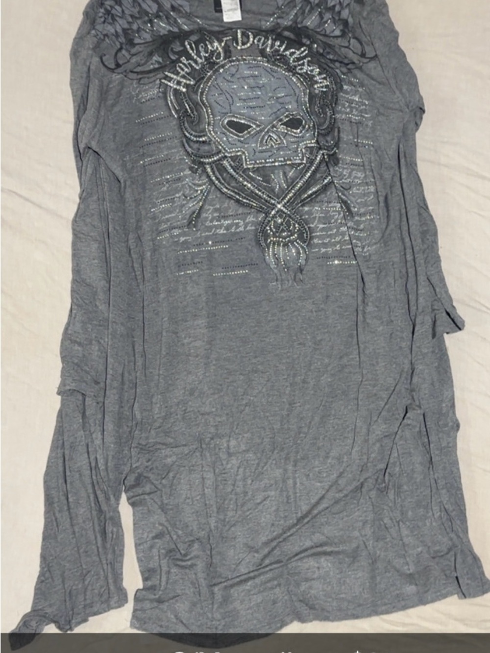 Harley-Davidson Men’s Gray Skull Rhinestone Long Sleeve Tee